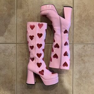 Bubblegum Pink Platform Go-Go Boots with See-Through Heart Detailing